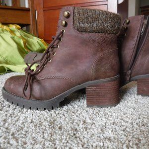 DLG Leather Lace Up Chunky High Heeled Booties